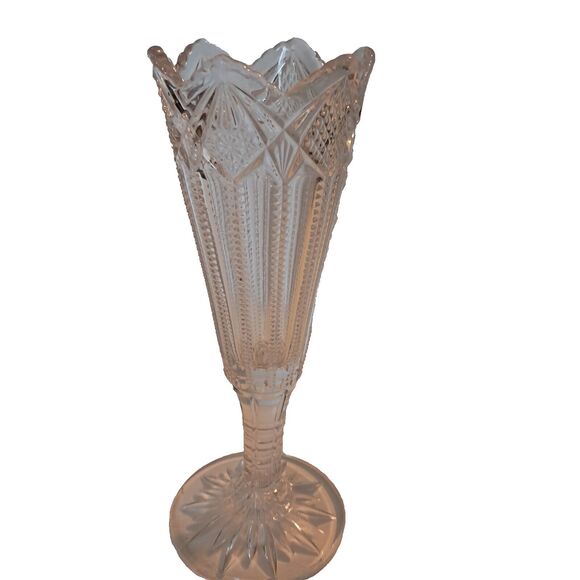 Clear Cut Glass Trumpet Footed Bud Vase 8.5" - Picture 2 of 13